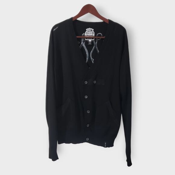 Akademiks Mens Y2K Button Front Cardigan Black XL Gray Graphic Writing Pockets - Picture 1 of 16